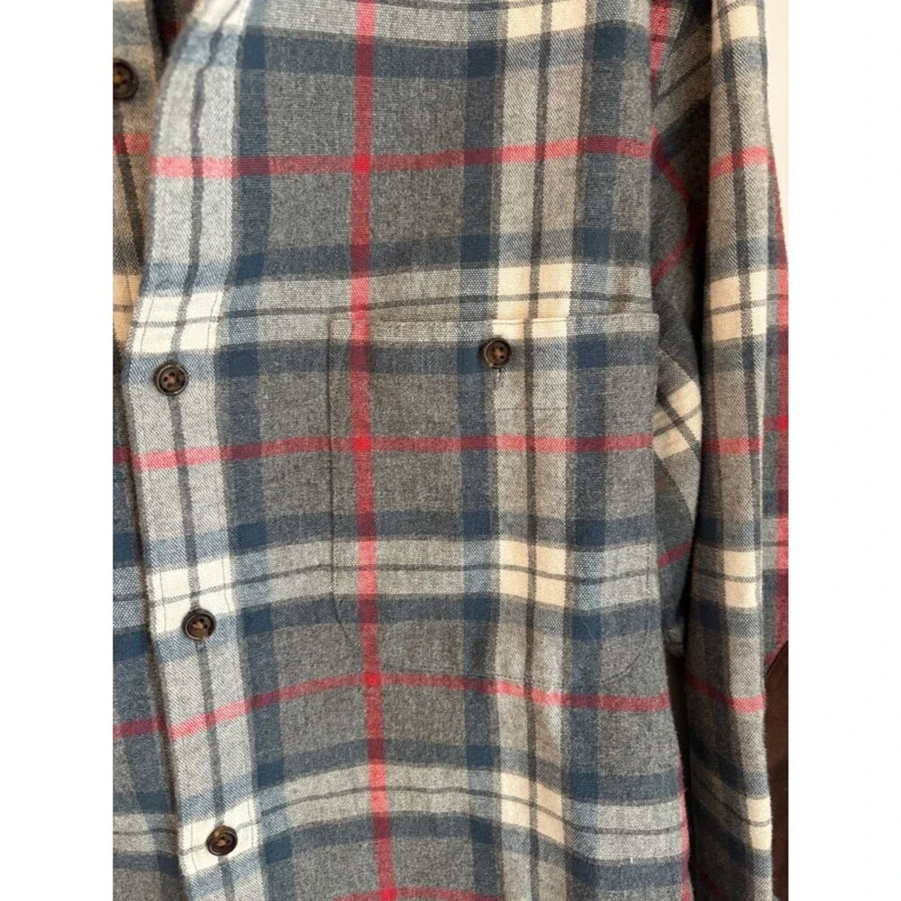 J. crew Men's gray plaid flannel Button-Up Shirt with Elbow Patches size Medium